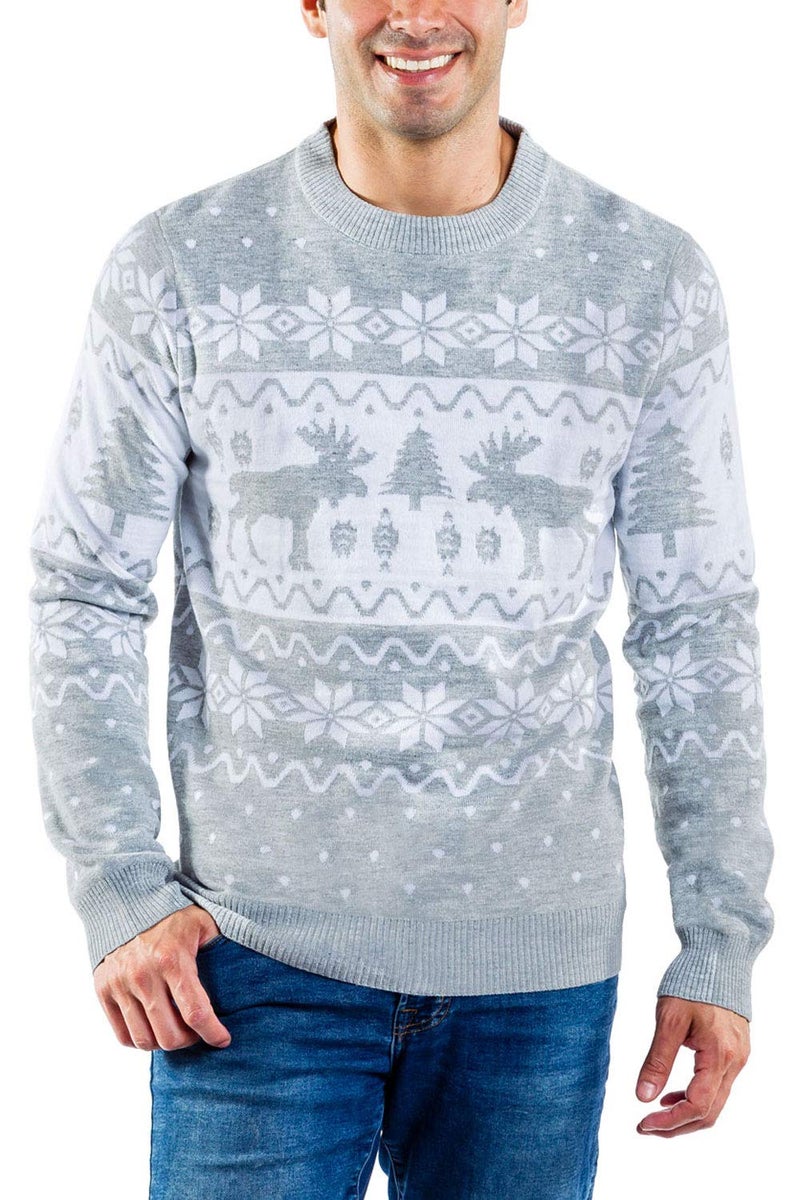 Tipsy Elves Men's Ugly Christmas Sweaters - Funny Christmas Sweaters for Men - Fun Holiday Pullovers - Men's Hilarious Merry Moose Fair Isle Ugly Christmas Sweater Size Medium - Image 1